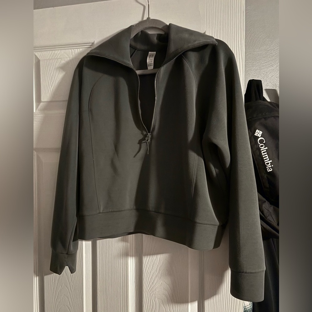Spanx air essentials half zip dark palm color